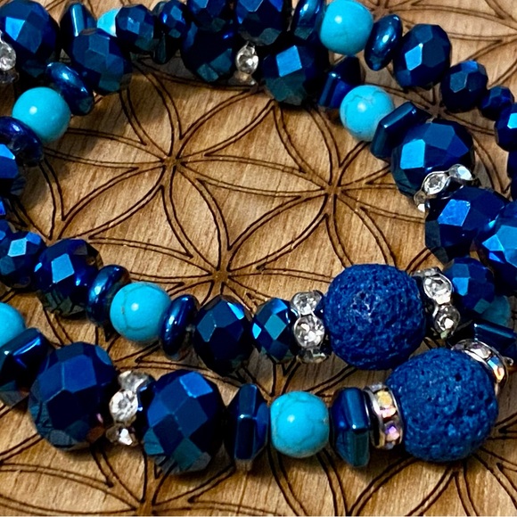 Handmade Sacred Geometry, Lava Rock matching bracelet set - Picture 1 of 6
